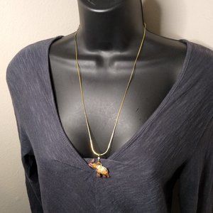 Pink And Blue Lucky Elephant Pendant Necklace 24 Inches